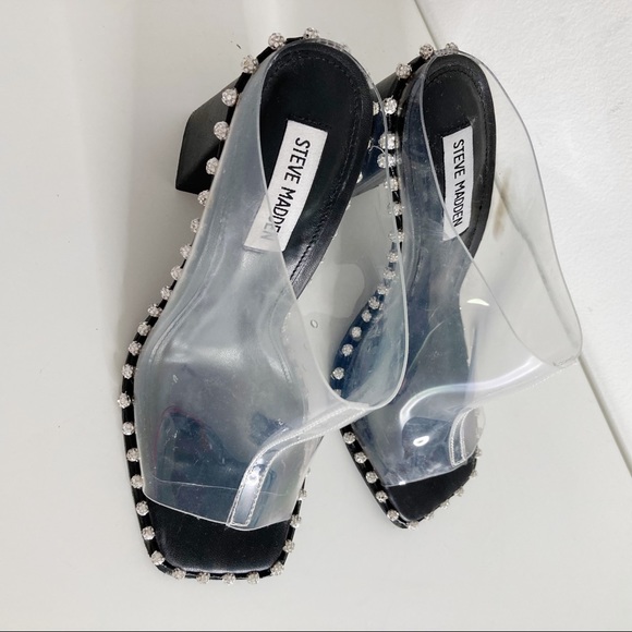 Steve Madden Neila Rhinestone Detail Clear Block Heel Dress Mules - Picture 4 of 13